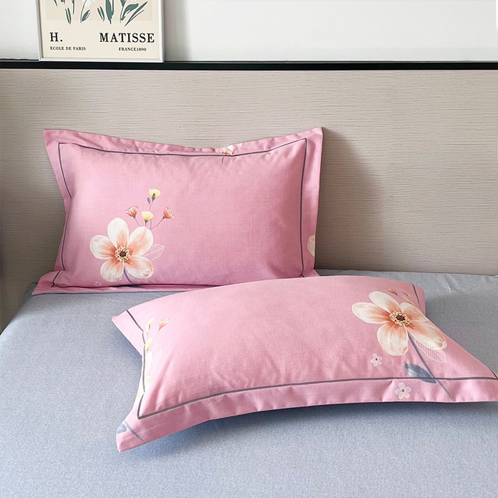 91家纺网 家纺一手货源 找家纺 帛美家纺 2025年新款加厚纯棉全棉磨毛印花四件套 遇春雪-粉