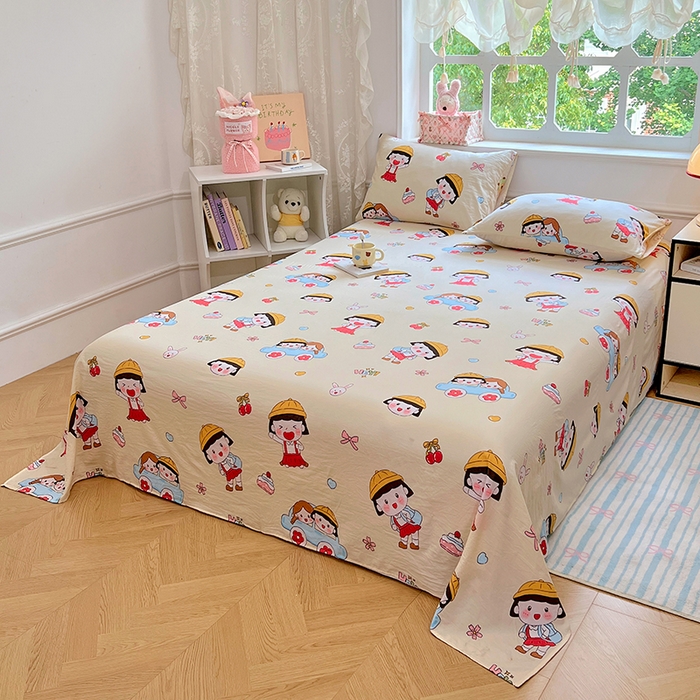 91家纺网 家纺一手货源 找家纺 优尚佳生活馆 2025新款亲肤水洗棉印花床单单品床单单件单床单 床单款-樱桃小丸子