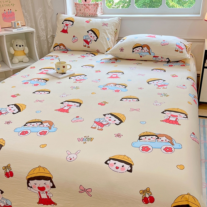 91家纺网 家纺一手货源 找家纺 优尚佳生活馆 2025新款亲肤水洗棉印花床单单品床单单件单床单 床单款-樱桃小丸子