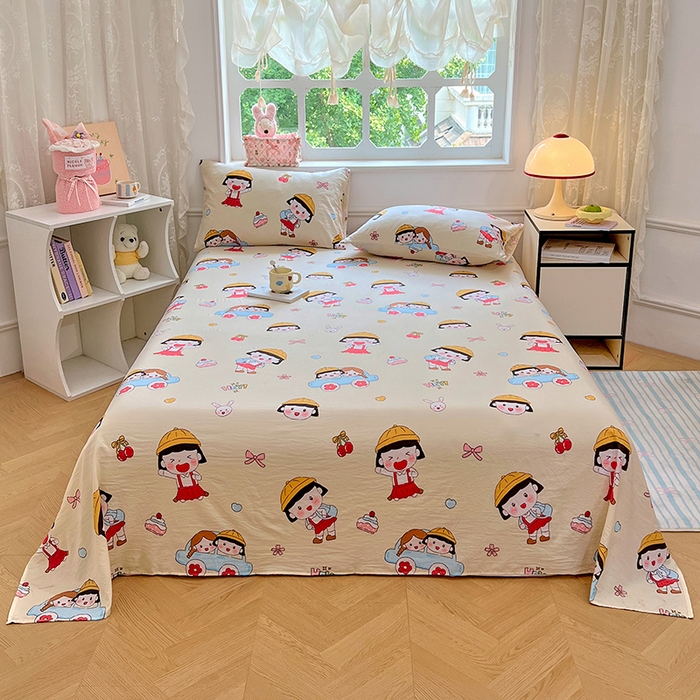 91家纺网 家纺一手货源 找家纺 优尚佳生活馆 2025新款亲肤水洗棉印花床单单品床单单件单床单 床单款-樱桃小丸子