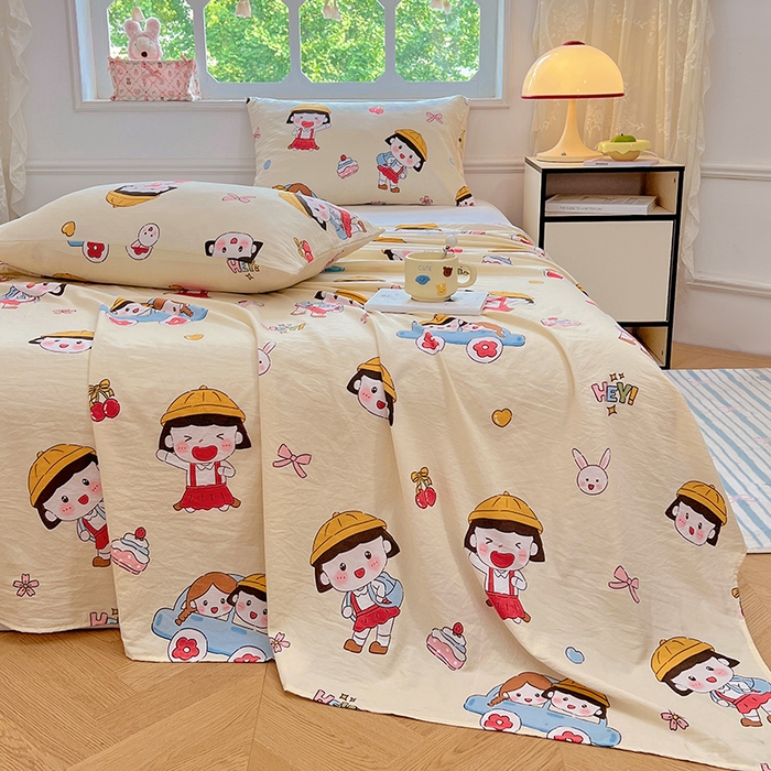 91家纺网 家纺一手货源 找家纺 优尚佳生活馆 2025新款亲肤水洗棉印花床单单品床单单件单床单 床单款-樱桃小丸子