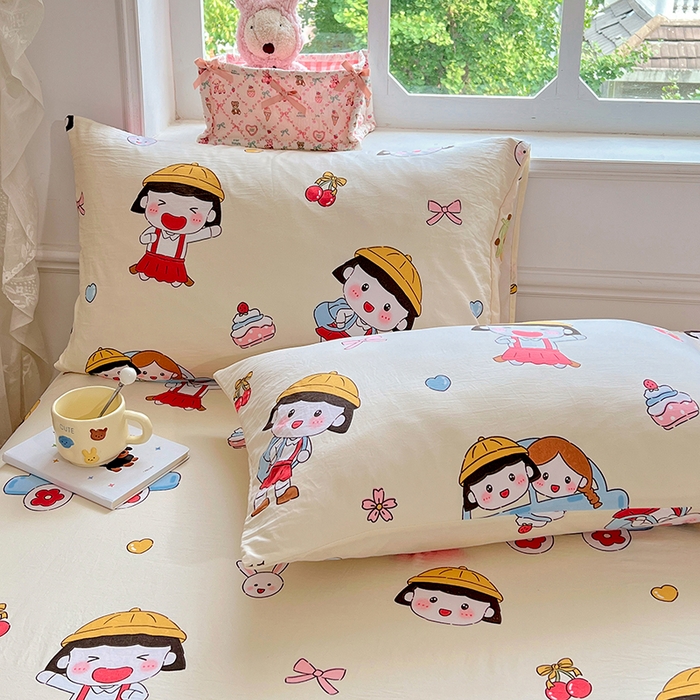 91家纺网 家纺一手货源 找家纺 优尚佳生活馆 2025新款亲肤水洗棉印花床单单品床单单件单床单 床单款-樱桃小丸子