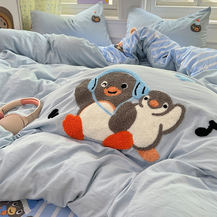 91家纺网 家纺一手货源 找家纺 优尚佳生活馆 2025新款水洗棉印花毛巾绣四件套【提供买家秀】 音乐企鹅