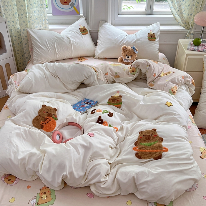 91家纺网 家纺一手货源 找家纺 （总）优尚佳生活馆 2025新款水洗棉印花毛巾绣四件套【提供买家秀】