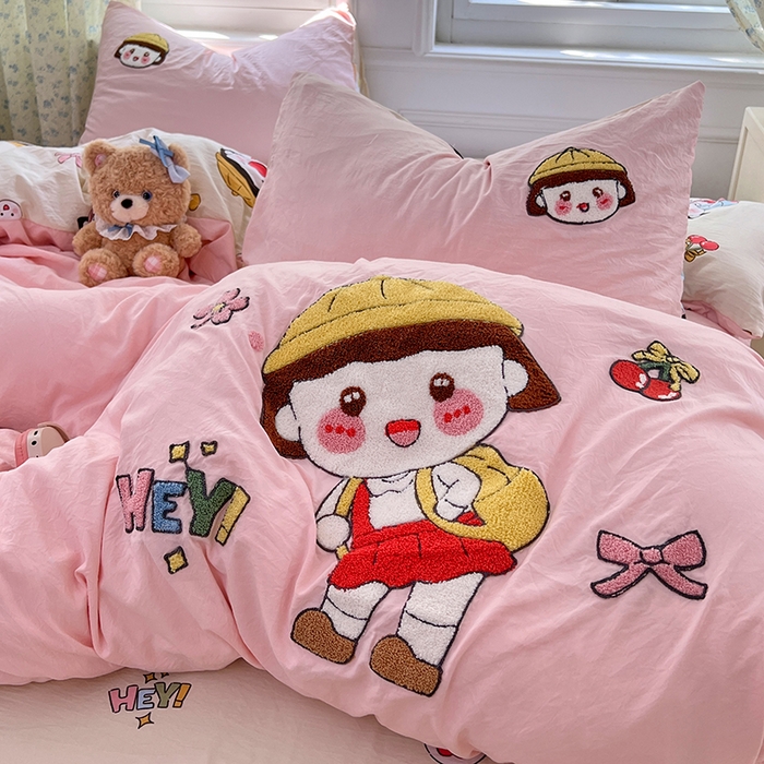 91家纺网 家纺一手货源 找家纺 优尚佳生活馆 2025新款水洗棉印花毛巾绣四件套【提供买家秀】 俏皮小丸子