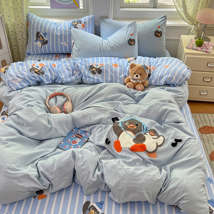 91家纺网 家纺一手货源 找家纺 优尚佳生活馆 2025新款水洗棉印花毛巾绣四件套【提供买家秀】 音乐企鹅