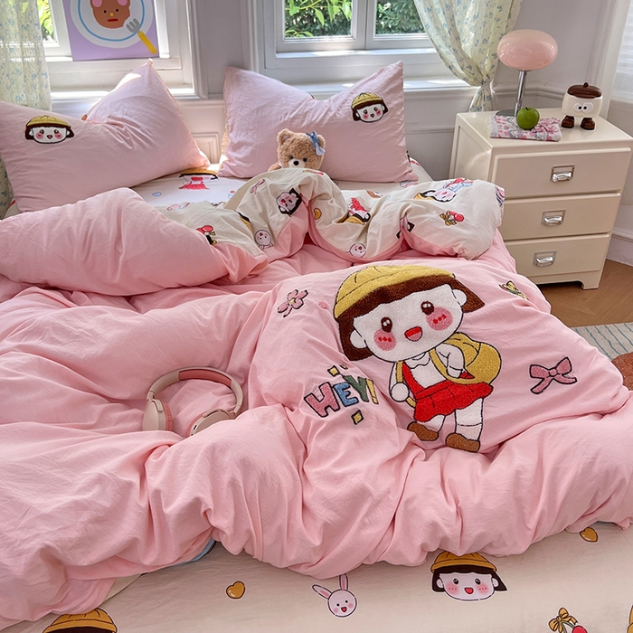 91家纺网 家纺一手货源 找家纺 优尚佳生活馆 2025新款水洗棉印花毛巾绣四件套【提供买家秀】 俏皮小丸子