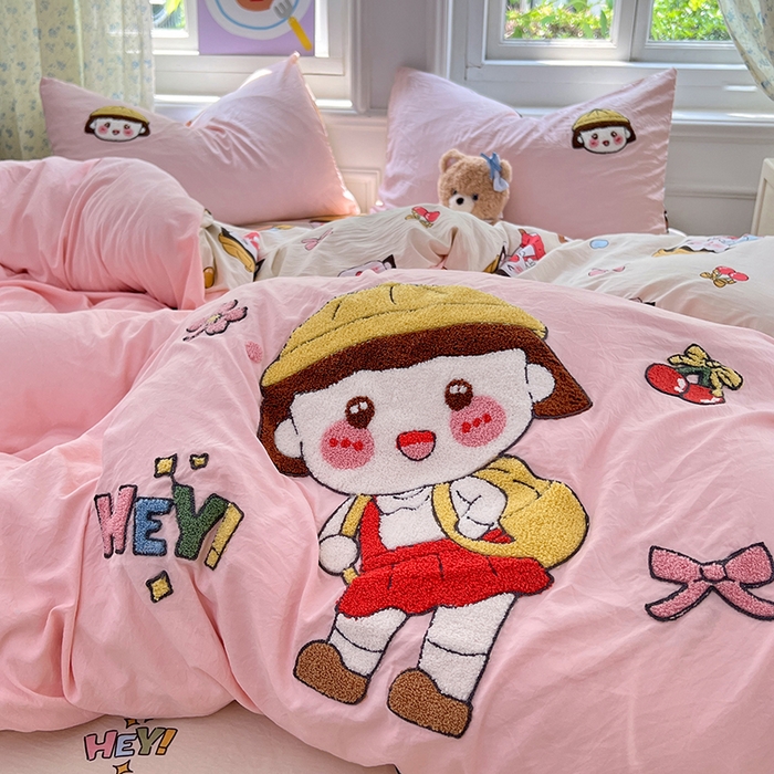 91家纺网 家纺一手货源 找家纺 优尚佳生活馆 2025新款水洗棉印花毛巾绣四件套【提供买家秀】 俏皮小丸子