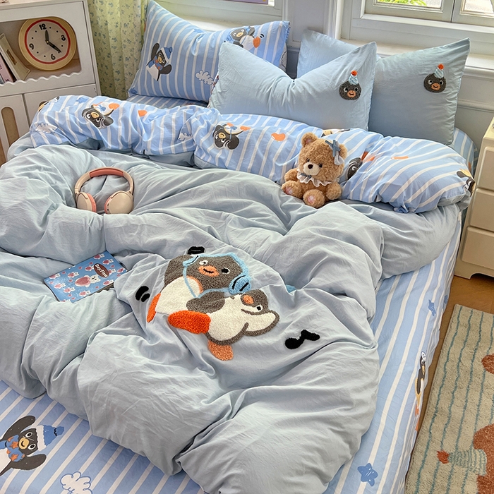 优尚佳生活馆 2025新款水洗棉印花毛巾绣四件套【提供买家秀】 音乐企鹅