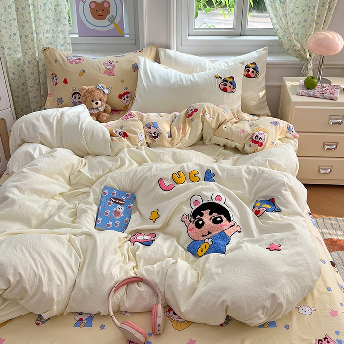 91家纺网 家纺一手货源 找家纺 优尚佳生活馆 2025新款水洗棉印花毛巾绣四件套【提供买家秀】 蜡笔小新