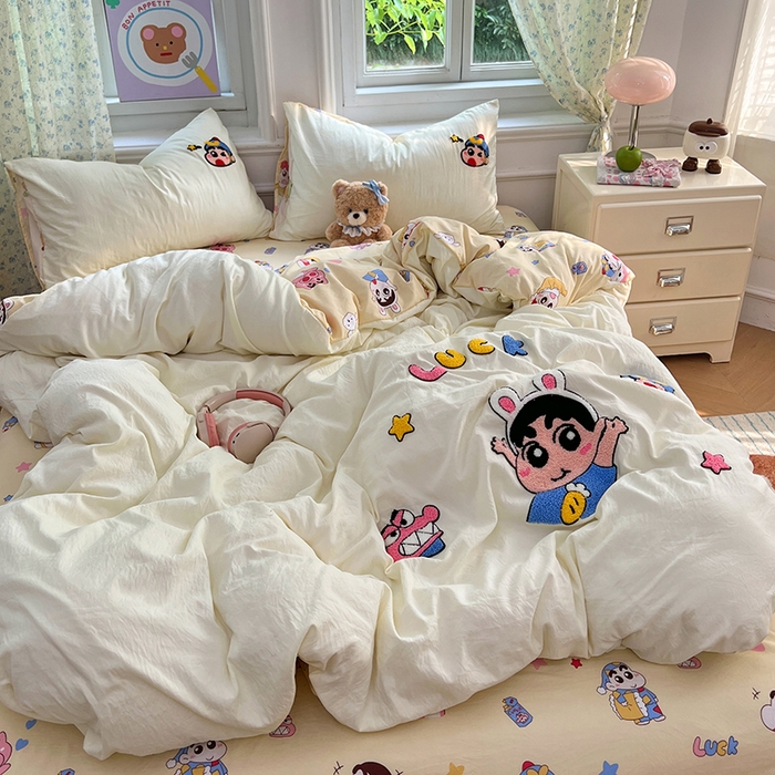 91家纺网 家纺一手货源 找家纺 优尚佳生活馆 2025新款水洗棉印花毛巾绣四件套【提供买家秀】 蜡笔小新