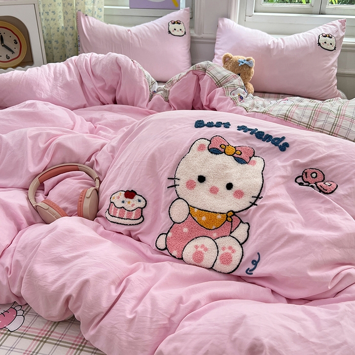 91家纺网 家纺一手货源 找家纺 优尚佳生活馆 2025新款水洗棉印花毛巾绣四件套【提供买家秀】 KT猫