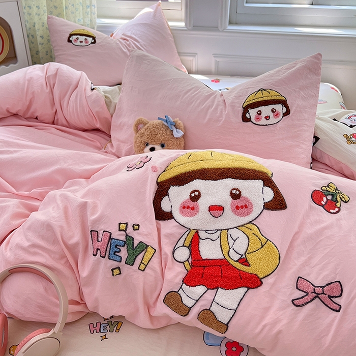 91家纺网 家纺一手货源 找家纺 优尚佳生活馆 2025新款水洗棉印花毛巾绣四件套【提供买家秀】 俏皮小丸子