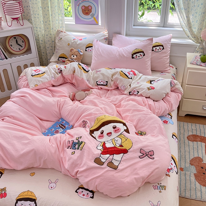 91家纺网 家纺一手货源 找家纺 优尚佳生活馆 2025新款水洗棉印花毛巾绣四件套【提供买家秀】 俏皮小丸子