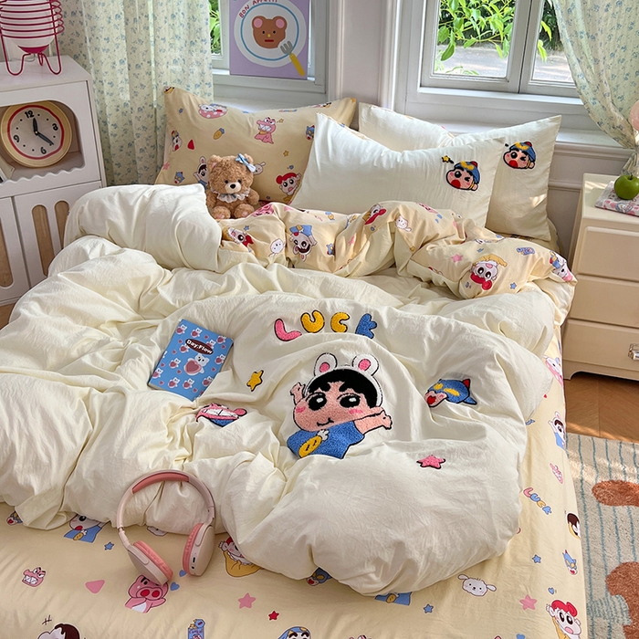 91家纺网 家纺一手货源 找家纺 优尚佳生活馆 2025新款水洗棉印花毛巾绣四件套【提供买家秀】 蜡笔小新