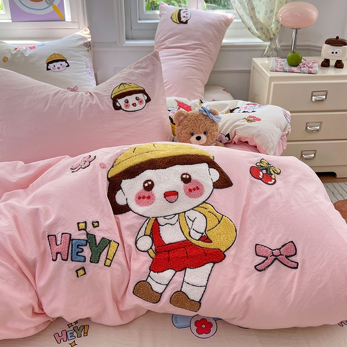 91家纺网 家纺一手货源 找家纺 优尚佳生活馆 2025新款水洗棉印花毛巾绣四件套【提供买家秀】 俏皮小丸子