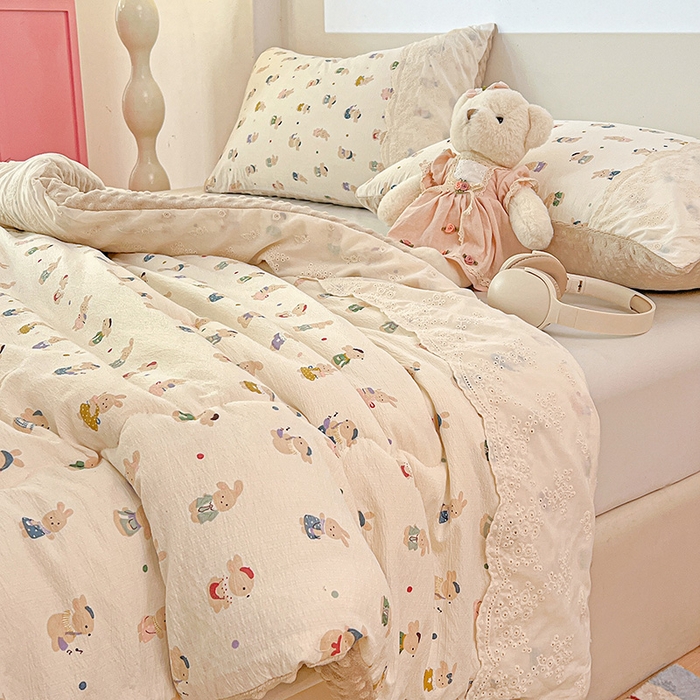 91家纺网 家纺一手货源 找家纺 （总）Mata蔓塔家 2025新款云感针织全棉纯棉花边豆豆被冬被春秋被被子被芯