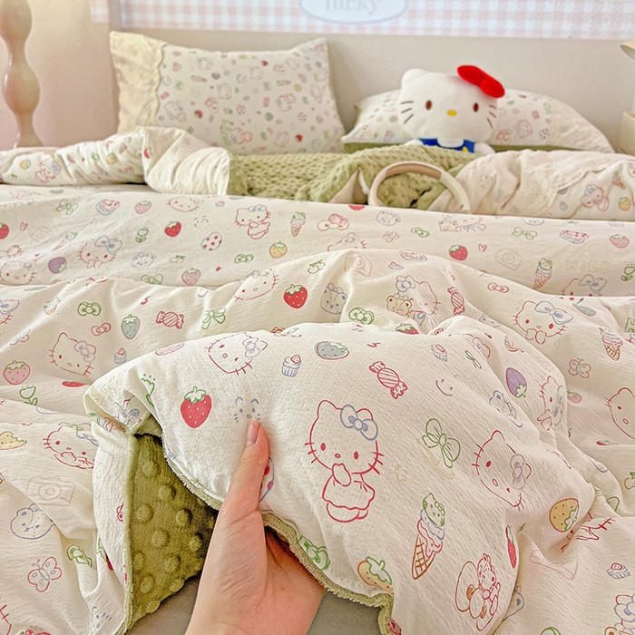 91家纺网 家纺一手货源 找家纺 Mata蔓塔家 2025新款云感针织全棉纯棉花边豆豆被冬被春秋被被子被芯 甜品猫星球