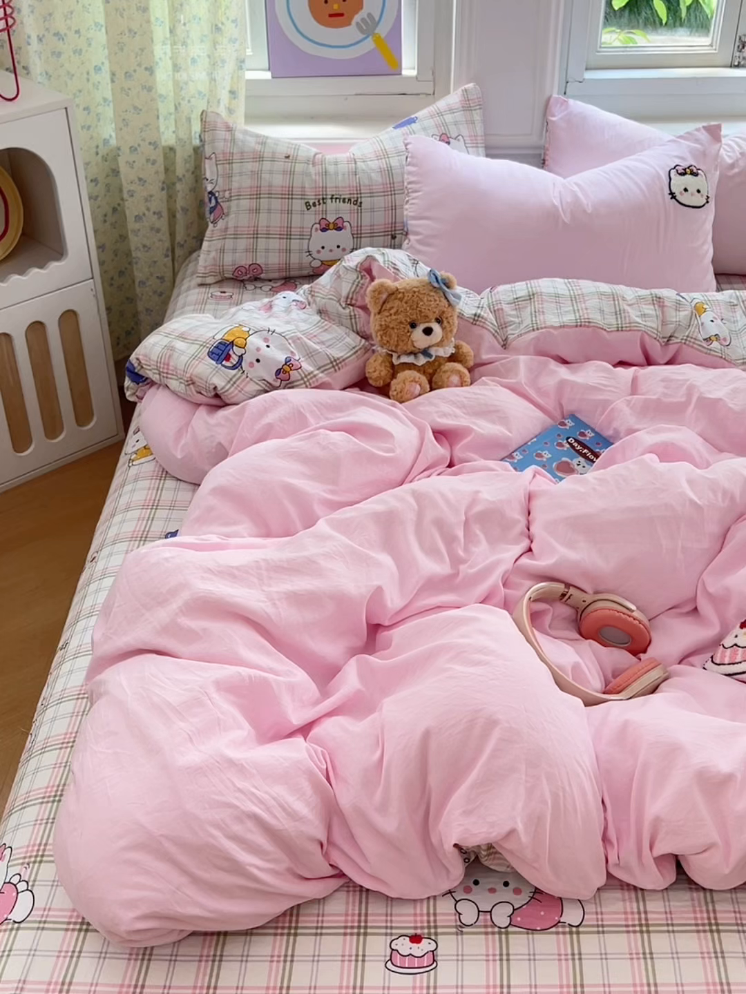 91家纺网 家纺一手货源 找家纺 优尚佳生活馆 2025新款水洗棉印花毛巾绣四件套【提供买家秀】 KT猫