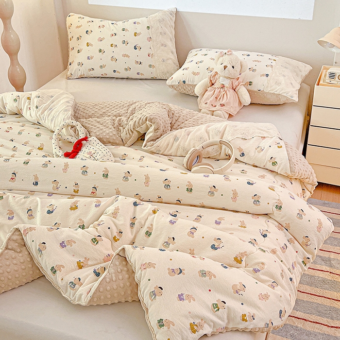 91家纺网 家纺一手货源 找家纺 （总）Mata蔓塔家 2025新款云感针织全棉纯棉花边豆豆被冬被春秋被被子被芯