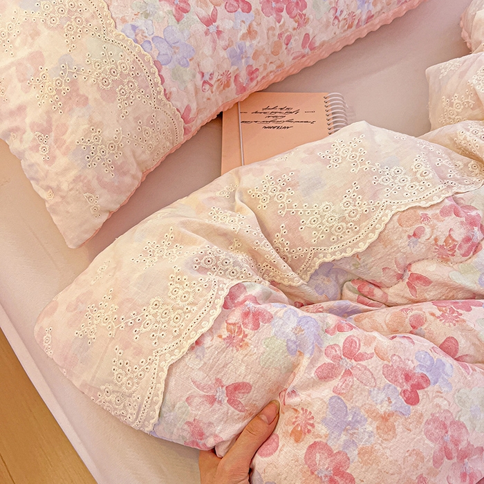 91家纺网 家纺一手货源 找家纺 Mata蔓塔家 2025新款云感针织全棉纯棉花边豆豆被冬被春秋被被子被芯 十里桃花