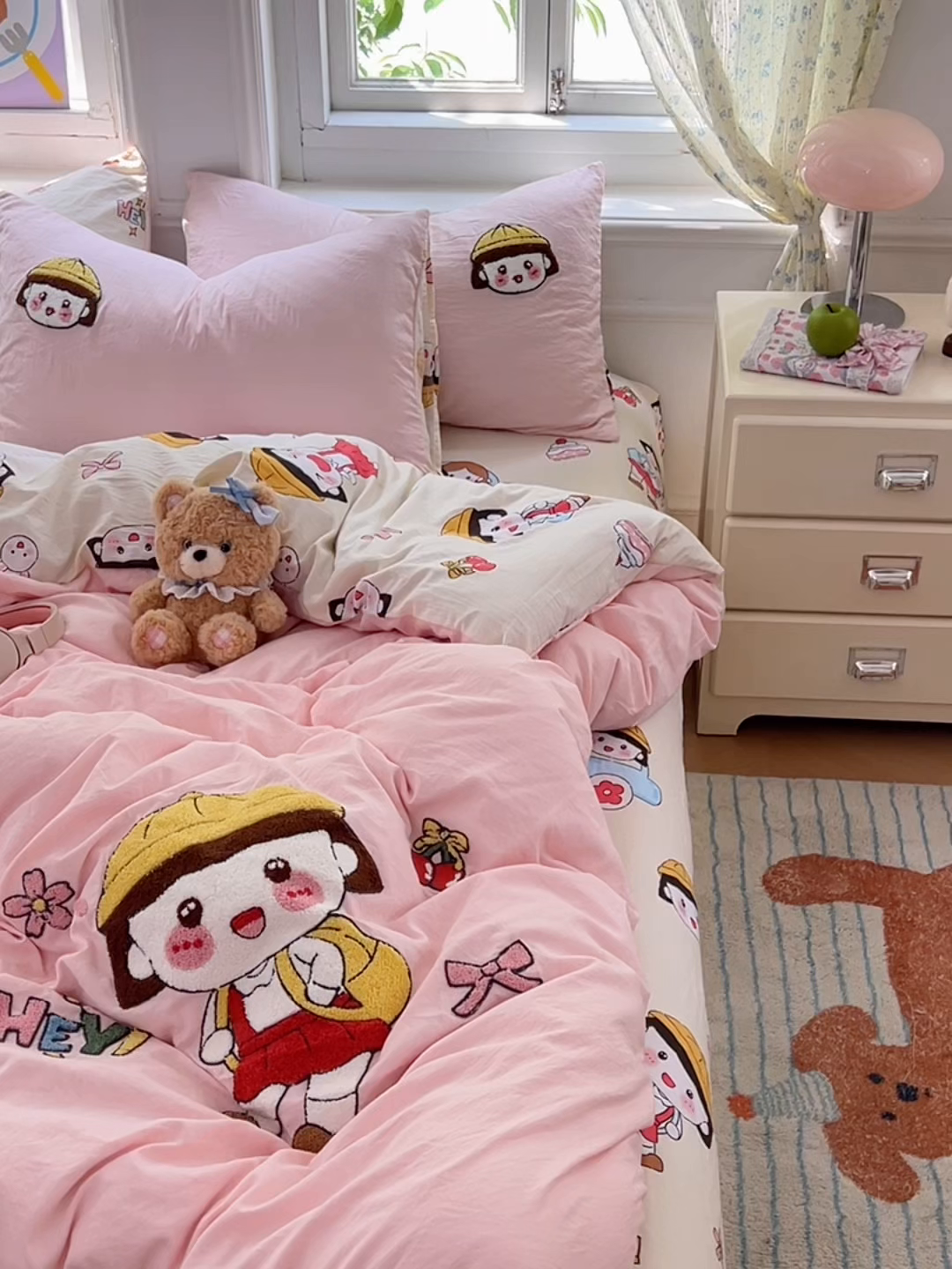 91家纺网 家纺一手货源 找家纺 优尚佳生活馆 2025新款水洗棉印花毛巾绣四件套【提供买家秀】 俏皮小丸子