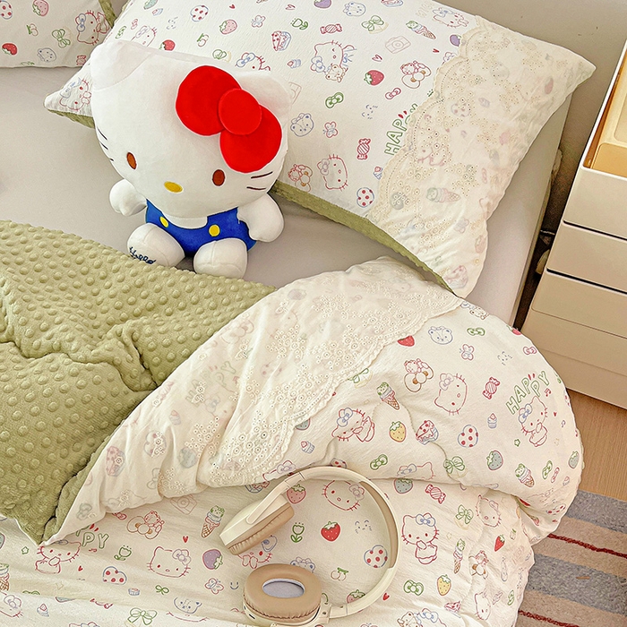 91家纺网 家纺一手货源 找家纺 Mata蔓塔家 2025新款云感针织全棉纯棉花边豆豆被冬被春秋被被子被芯 甜品猫星球