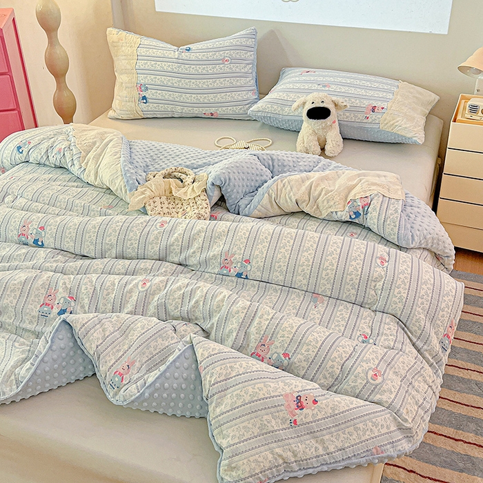 91家纺网 家纺一手货源 找家纺 Mata蔓塔家 2025新款云感针织全棉纯棉花边豆豆被冬被春秋被被子被芯 小象宝宝