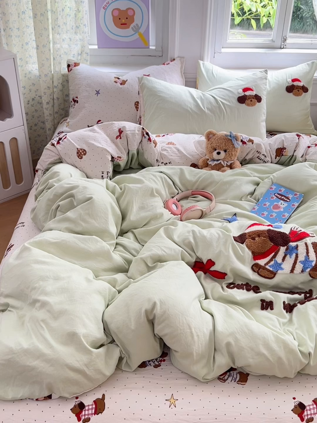 91家纺网 家纺一手货源 找家纺 优尚佳生活馆 2025新款水洗棉印花毛巾绣四件套【提供买家秀】 腊肠狗