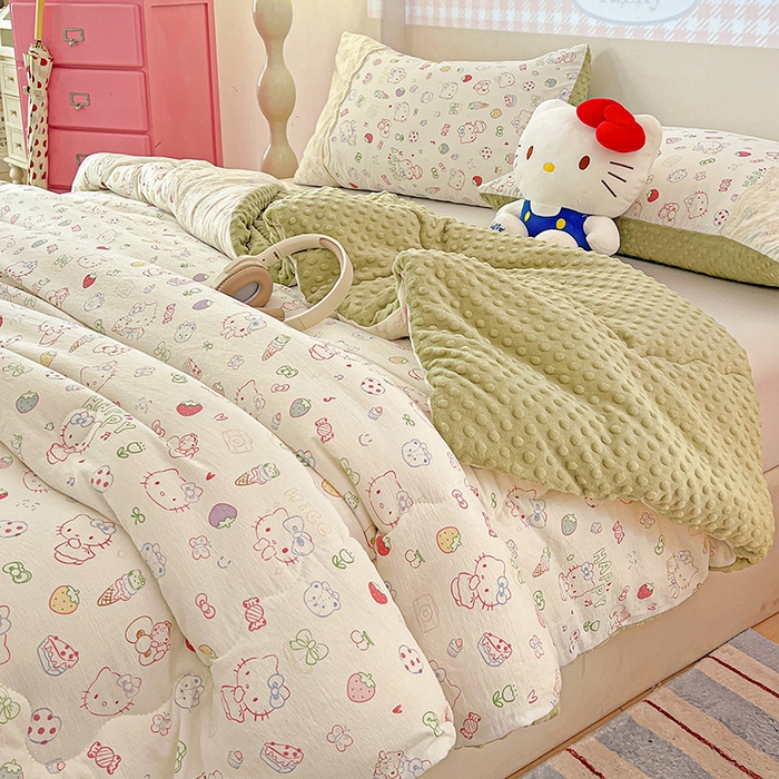 91家纺网 家纺一手货源 找家纺 Mata蔓塔家 2025新款云感针织全棉纯棉花边豆豆被冬被春秋被被子被芯 甜品猫星球