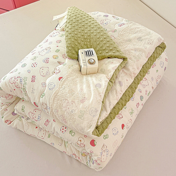 91家纺网 家纺一手货源 找家纺 Mata蔓塔家 2025新款云感针织全棉纯棉花边豆豆被冬被春秋被被子被芯 甜品猫星球