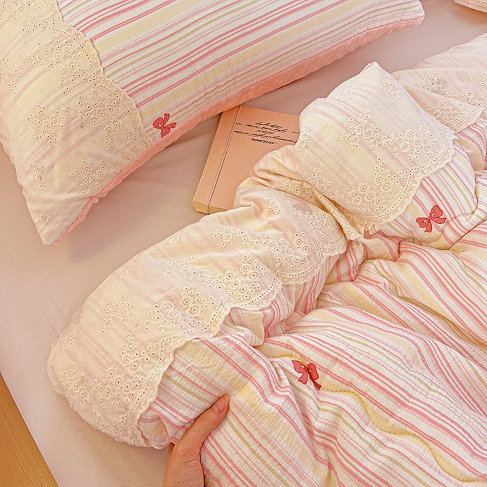 91家纺网 家纺一手货源 找家纺 Mata蔓塔家 2025新款云感针织全棉纯棉花边豆豆被冬被春秋被被子被芯 遇见彩虹