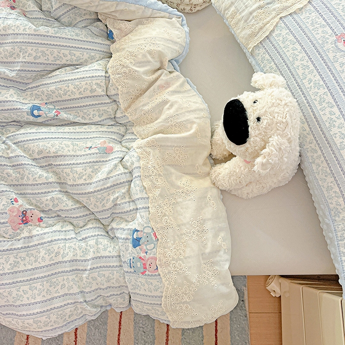 91家纺网 家纺一手货源 找家纺 Mata蔓塔家 2025新款云感针织全棉纯棉花边豆豆被冬被春秋被被子被芯 小象宝宝