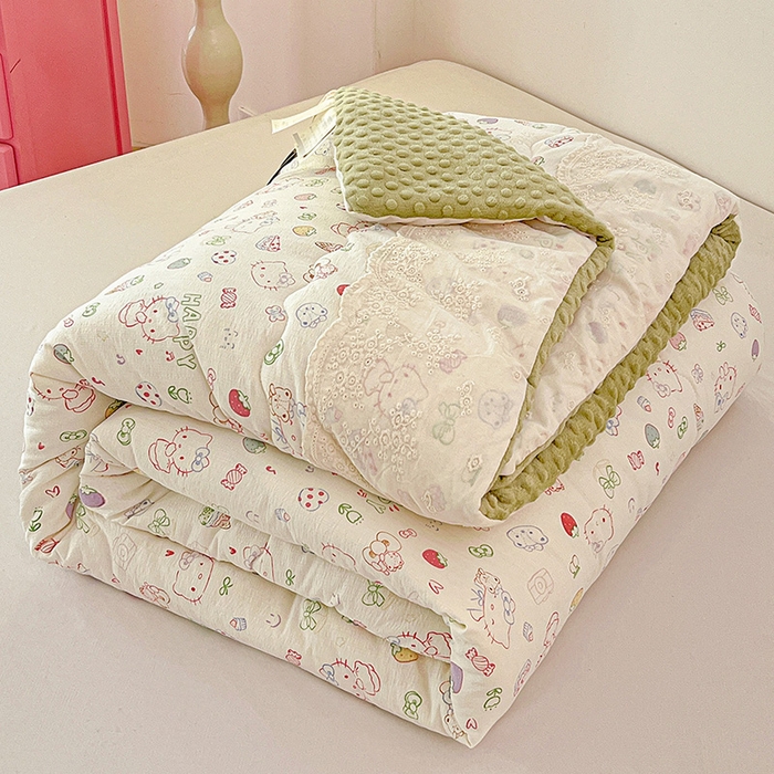 91家纺网 家纺一手货源 找家纺 Mata蔓塔家 2025新款云感针织全棉纯棉花边豆豆被冬被春秋被被子被芯 甜品猫星球