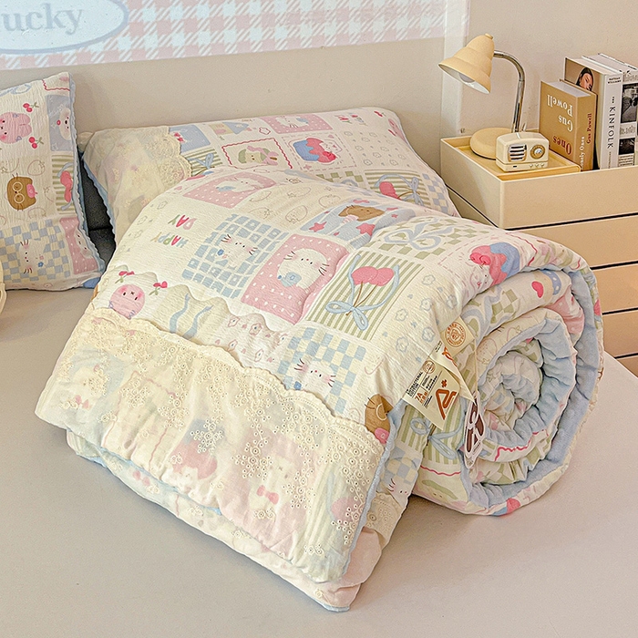 91家纺网 家纺一手货源 找家纺 Mata蔓塔家 2025新款云感针织全棉纯棉花边豆豆被冬被春秋被被子被芯 奶油块块