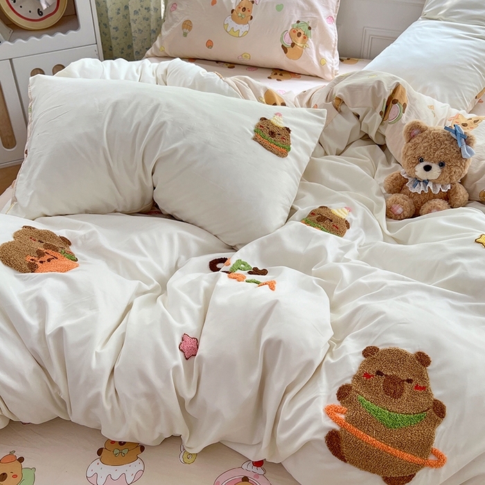 91家纺网 家纺一手货源 找家纺 优尚佳生活馆 2025新款水洗棉印花毛巾绣四件套【提供买家秀】 卡皮巴拉