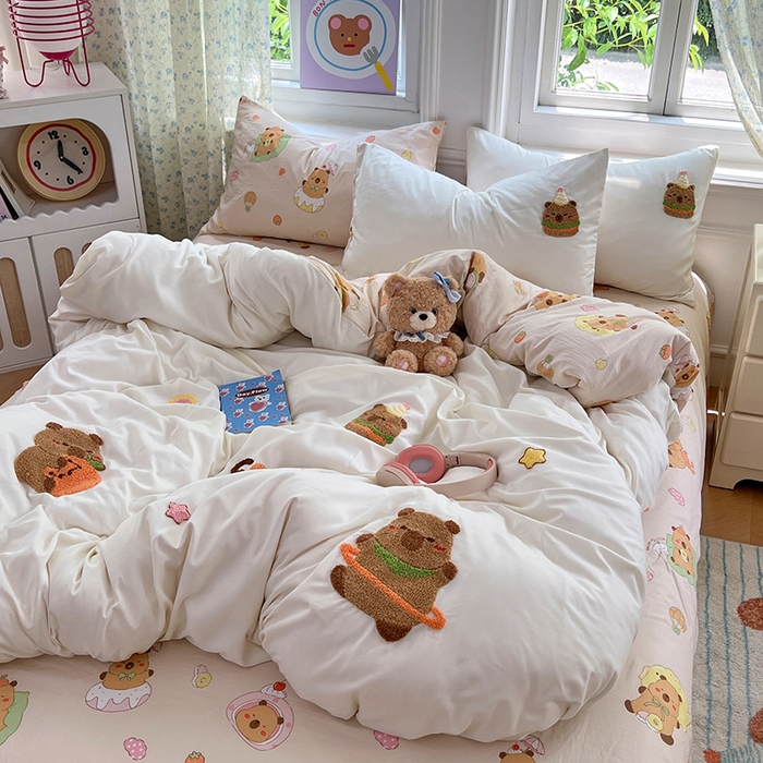 91家纺网 家纺一手货源 找家纺 优尚佳生活馆 2025新款水洗棉印花毛巾绣四件套【提供买家秀】 卡皮巴拉