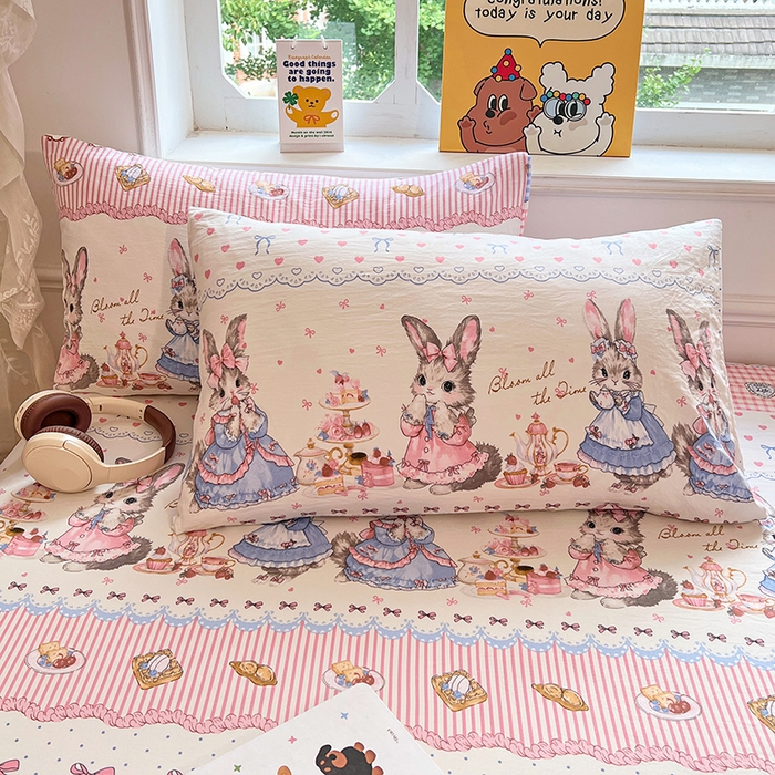 91家纺网 家纺一手货源 找家纺 优尚佳生活馆 2025新款亲肤水洗棉印花床笠单品床笠单件单床笠 床笠款-安妮兔