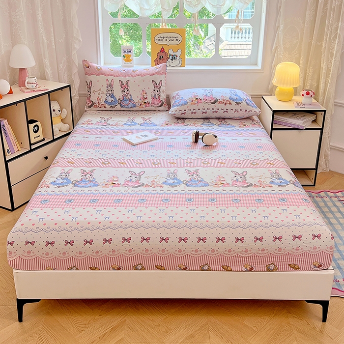 91家纺网 家纺一手货源 找家纺 优尚佳生活馆 2025新款亲肤水洗棉印花床笠单品床笠单件单床笠 床笠款-安妮兔