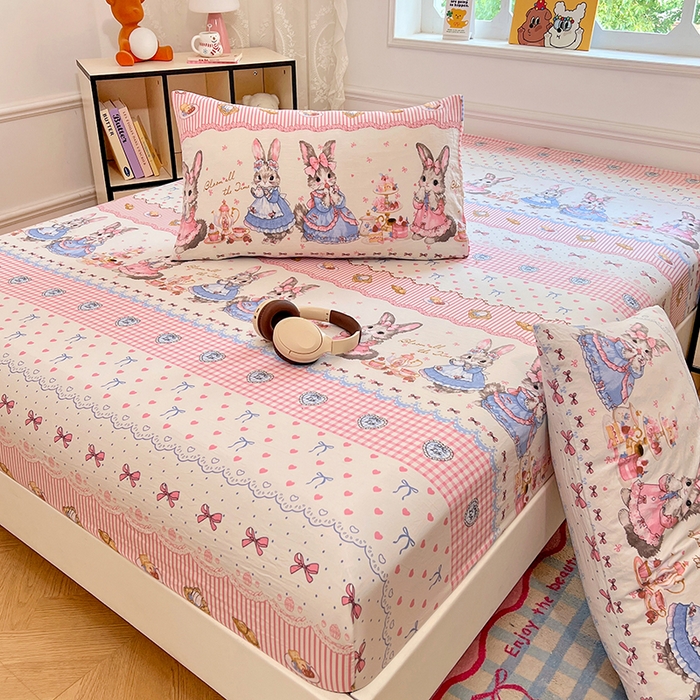 91家纺网 家纺一手货源 找家纺 优尚佳生活馆 2025新款亲肤水洗棉印花床笠单品床笠单件单床笠 床笠款-安妮兔