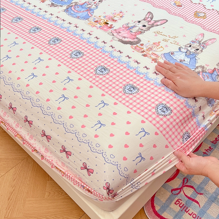 91家纺网 家纺一手货源 找家纺 优尚佳生活馆 2025新款亲肤水洗棉印花床笠单品床笠单件单床笠 床笠款-安妮兔