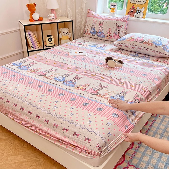 91家纺网 家纺一手货源 找家纺 优尚佳生活馆 2025新款亲肤水洗棉印花床笠单品床笠单件单床笠 床笠款-安妮兔