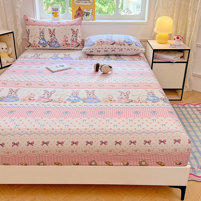 91家纺网 家纺一手货源 找家纺 优尚佳生活馆 2025新款亲肤水洗棉印花床笠单品床笠单件单床笠 床笠款-安妮兔