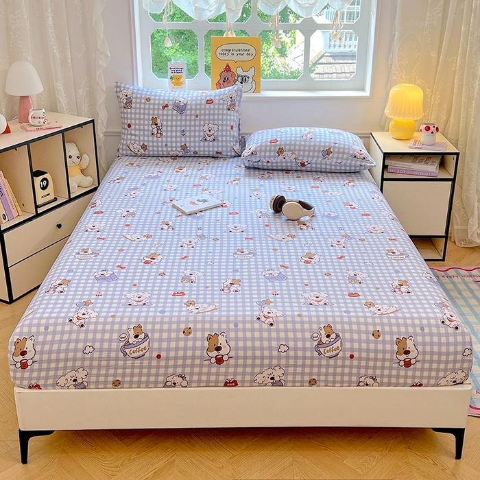 91家纺网 家纺一手货源 找家纺 优尚佳生活馆 2025新款亲肤水洗棉印花床笠单品床笠单件单床笠 床笠款-狗狗聚会