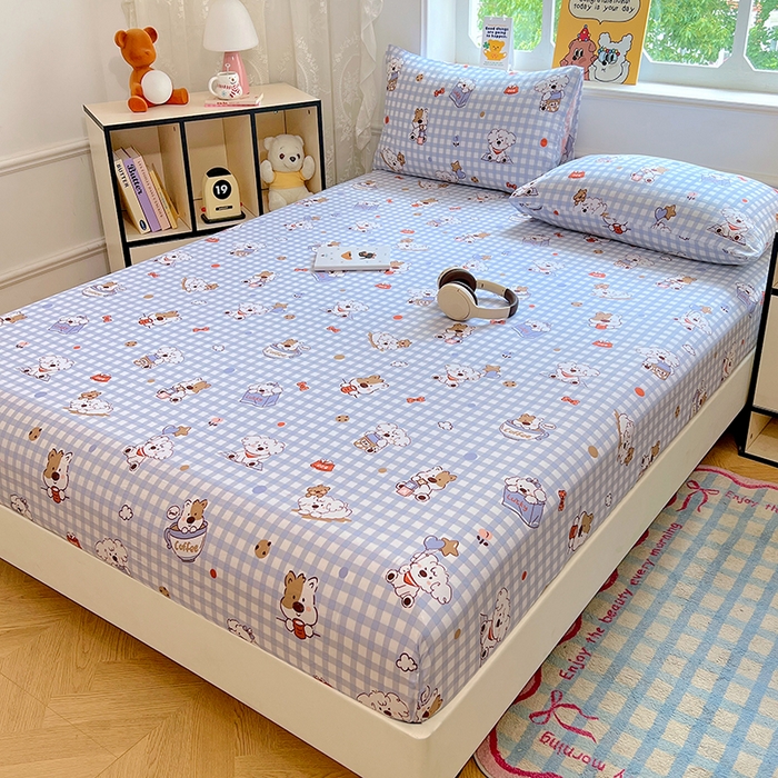 91家纺网 家纺一手货源 找家纺 优尚佳生活馆 2025新款亲肤水洗棉印花床笠单品床笠单件单床笠 床笠款-狗狗聚会