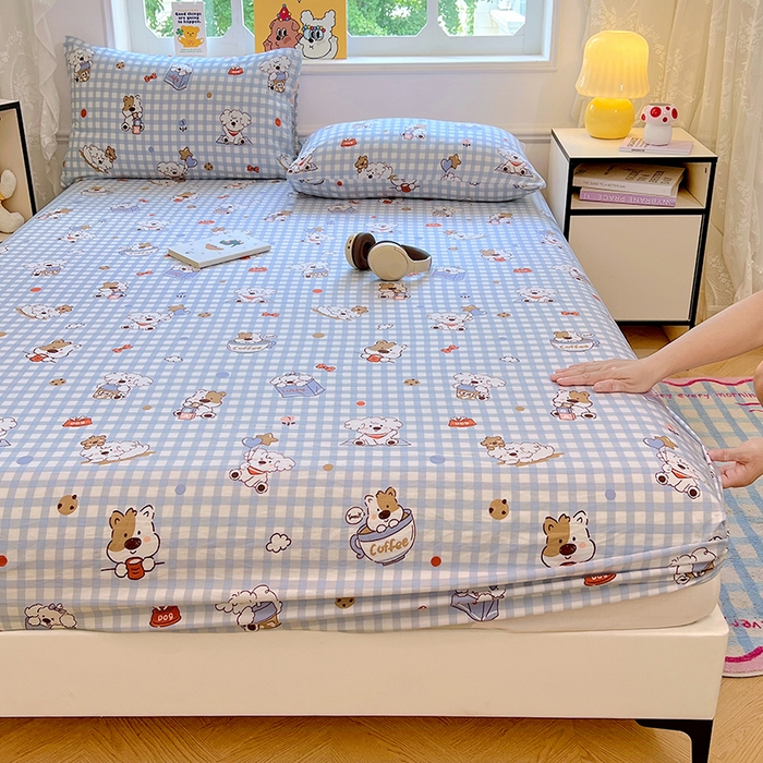 91家纺网 家纺一手货源 找家纺 优尚佳生活馆 2025新款亲肤水洗棉印花床笠单品床笠单件单床笠 床笠款-狗狗聚会