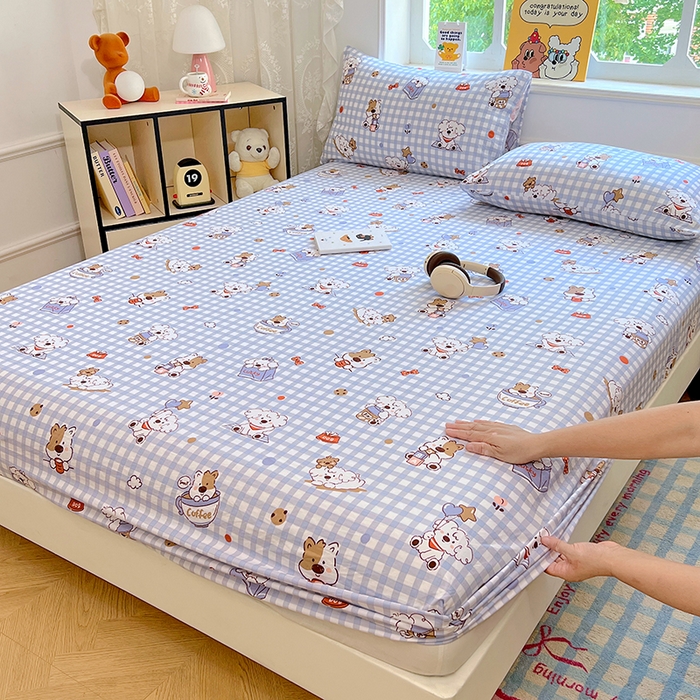 91家纺网 家纺一手货源 找家纺 优尚佳生活馆 2025新款亲肤水洗棉印花床笠单品床笠单件单床笠 床笠款-狗狗聚会