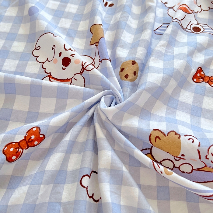 91家纺网 家纺一手货源 找家纺 优尚佳生活馆 2025新款亲肤水洗棉印花床笠单品床笠单件单床笠 床笠款-狗狗聚会