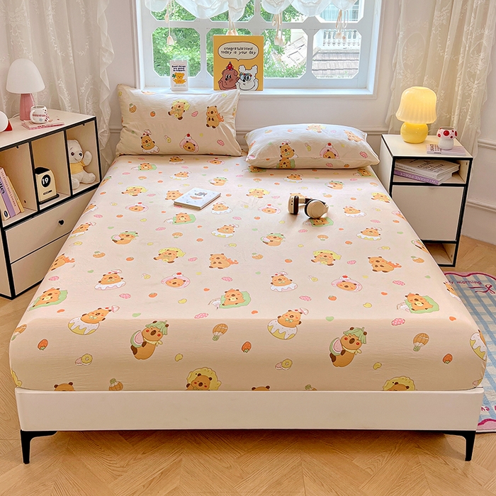 91家纺网 家纺一手货源 找家纺 优尚佳生活馆 2025新款亲肤水洗棉印花床笠单品床笠单件单床笠 床笠款-卡皮巴拉