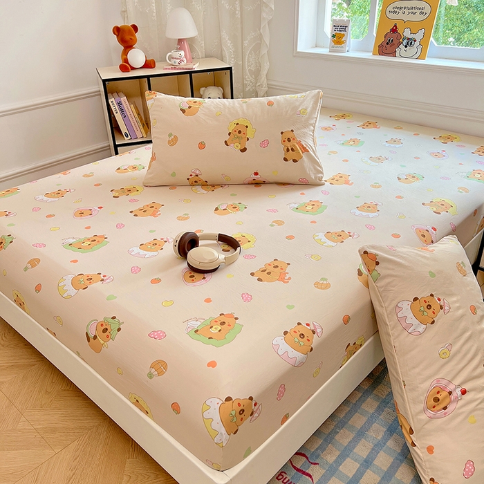 91家纺网 家纺一手货源 找家纺 优尚佳生活馆 2025新款亲肤水洗棉印花床笠单品床笠单件单床笠 床笠款-卡皮巴拉